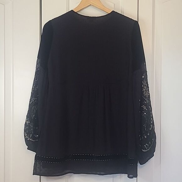 Sundance Catalog Princess Dreams Velvet Tunic Black & Metallic Embroidered Sz S - Picture 5 of 12